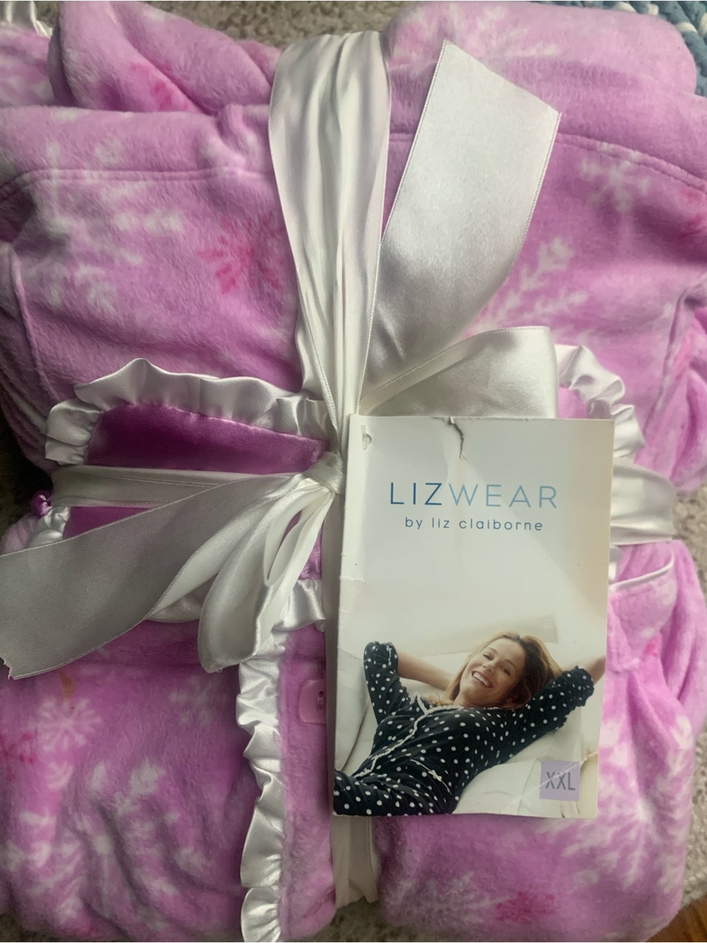 Liz Claiborne Plush Pink Satin-Trim PJ set with Snowflake Print